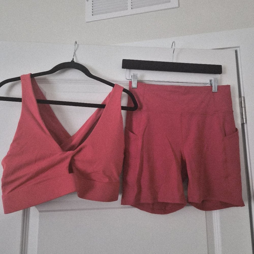 Fabletics Women's Red Bike Shorts and Sports Bra Set